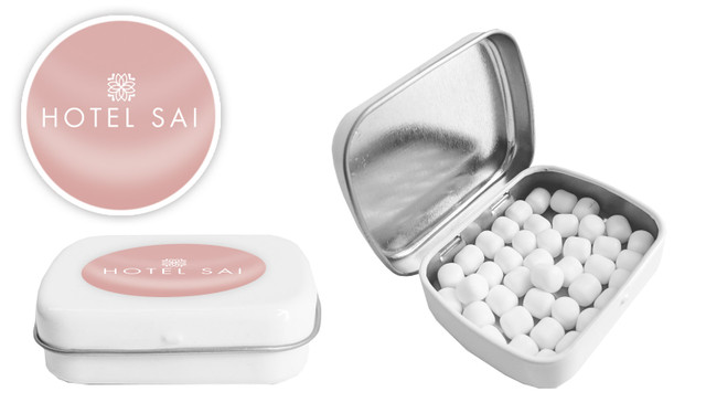Blush Background Hospitality Branded Mint Tins