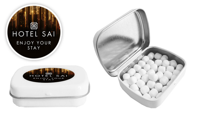 Hanging Glass Hospitality Branded Mint Tins
