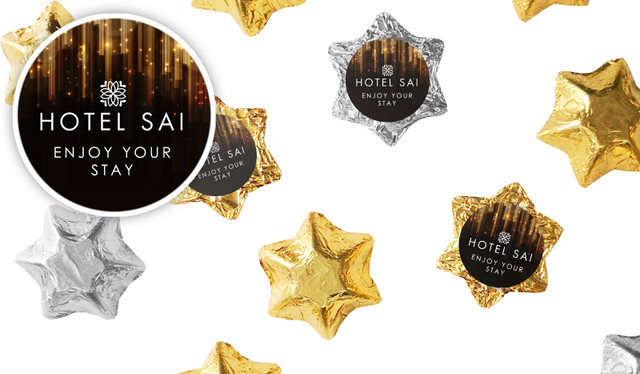 Hanging Glass Hospitality Branded Foil Chocolate Stars