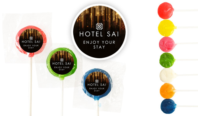 Hanging Glass Hospitality Branded 2.5cm Mini Lollipops