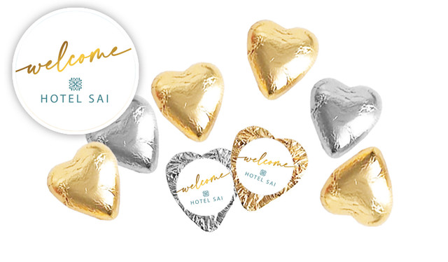 Simple Welcome Hospitality Branded Foil Chocolate Hearts