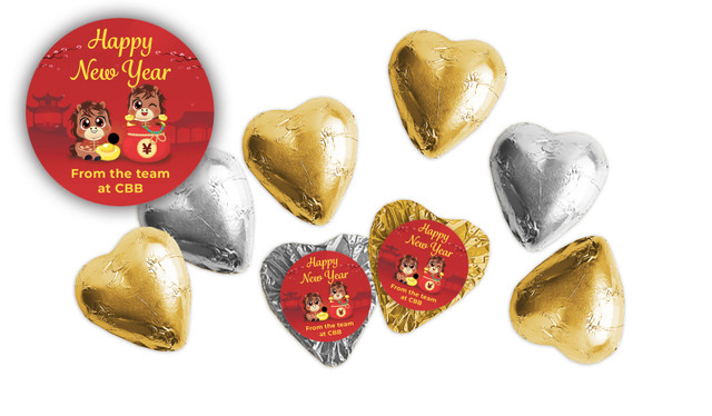 Cute Chinese New Year Personalised Foil Chocolate Hearts