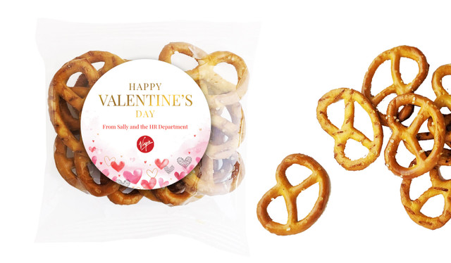 Watercolour Hearts Valentines Day Personalised Bag Of Pretzels