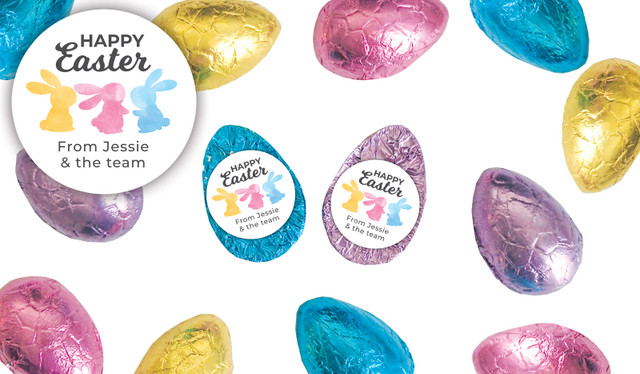 Colourful Bunnies Personalised Chocolate Half Easter Eggs