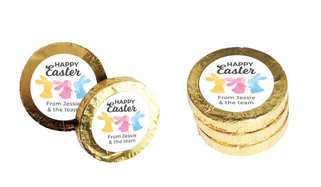 Colourful Bunnies Custom Easter Chocolate Coins (Gold Or Silver)