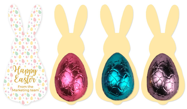 Pastel Eggs Bunny Card WIth Chocolate Half Egg