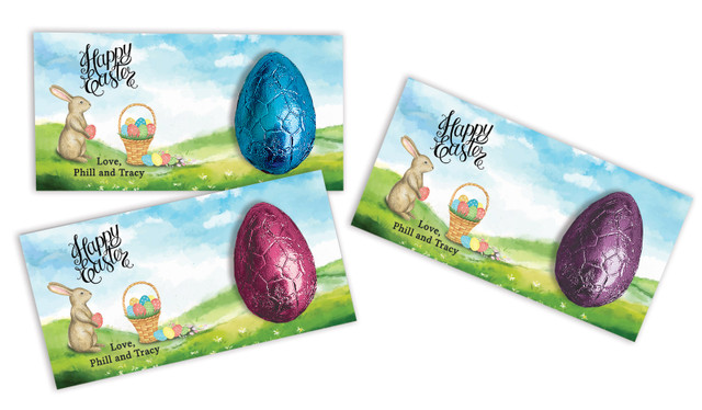 Bunny And Basket Personalised Easter Egg Card