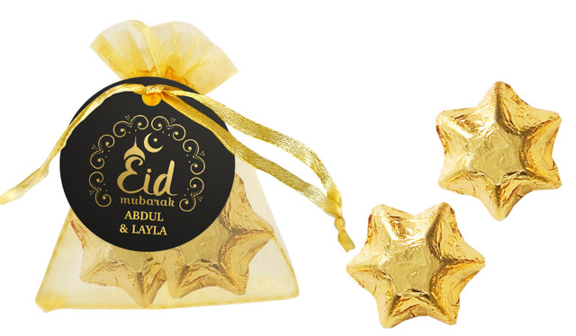 Gold Pattern Eid Organza Bag With Custom Swing Tag