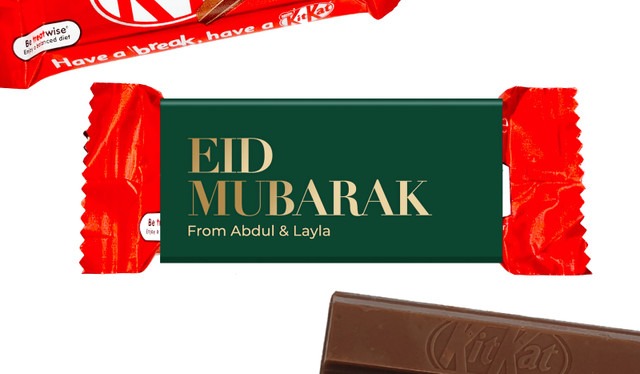 Simple Green Eid Mubarak Custom 2-Finger Kit Kat
