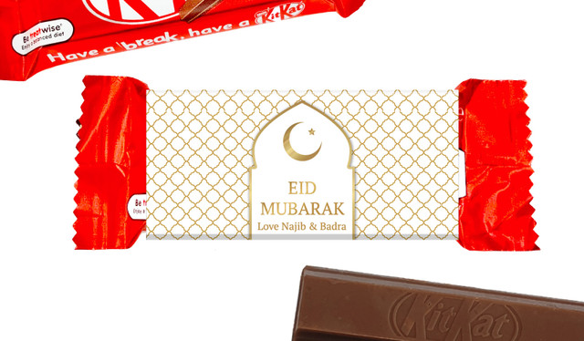 White Window Eid Mubarak Custom 2-Finger Kit Kat