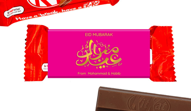 Symbol On Pink Eid Mubarak Custom 2-Finger Kit Kat
