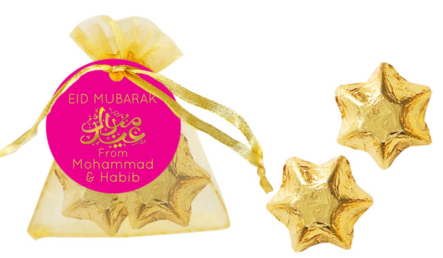 Symbol On Pink Eid Organza Bag With Custom Swing Tag