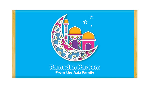 Fun Blue Eid Mubarak Personalised Chocolate Bar