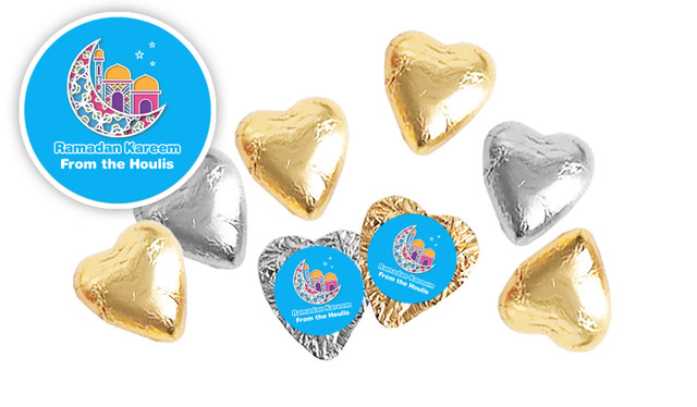 Fun Blue Eid Personalised Foil Chocolate Hearts