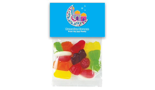 Fun Blue Personalised Eid Lolly Bag With Topper
