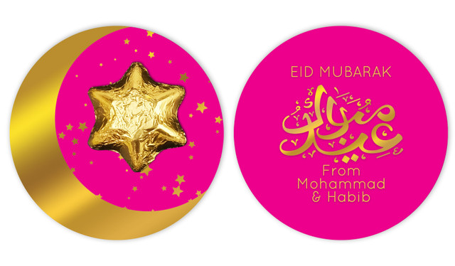 Symbol On Pink Personalised Eid Moon Card