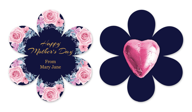 Pink Roses On Navy Personalised Mother's Day Flower Card