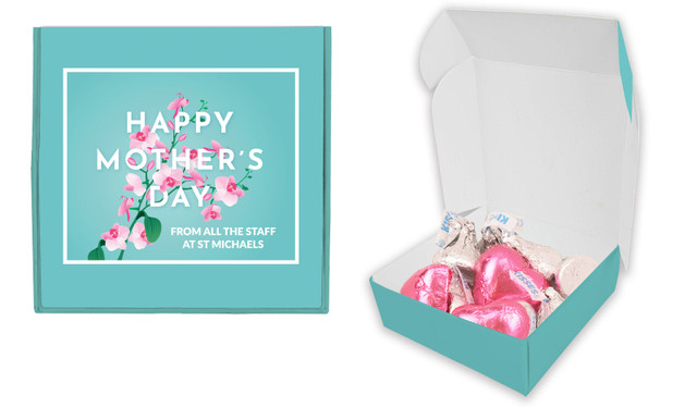 Pink Blooms On Aqua Mothers Day Personalised Hugs And Kisses Box