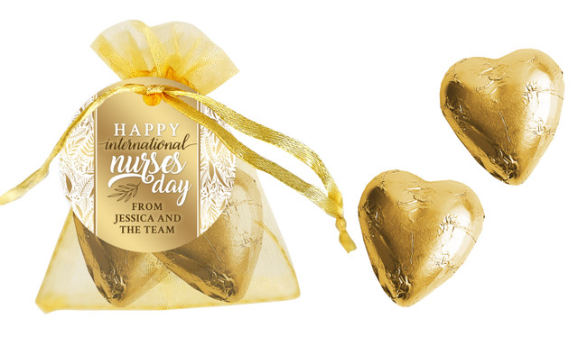 Seamless Gold Leaves International Nurses Day Organza Bags With Hearts