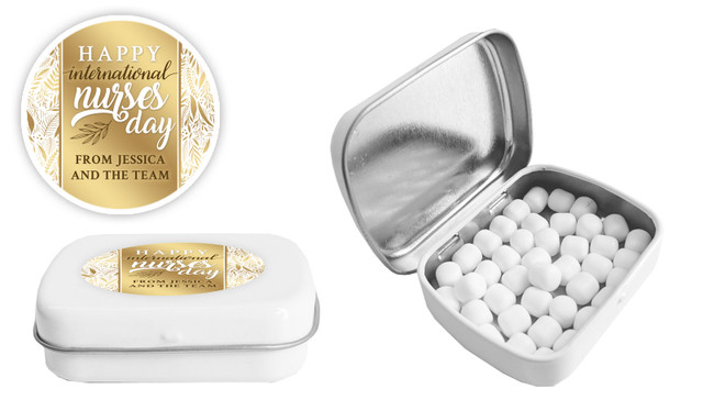 Seamless Gold Leaves International Nurses Day Personalised Mint Tins
