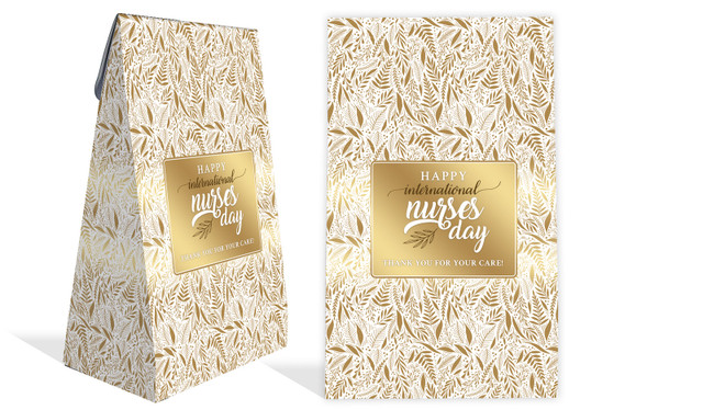 Seamless Gold Leaves International Nurses Day Personalised Gusset Favour Bag