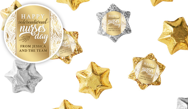 Seamless Gold Leaves International Nurses Day Personalised Foil Chocolate Stars