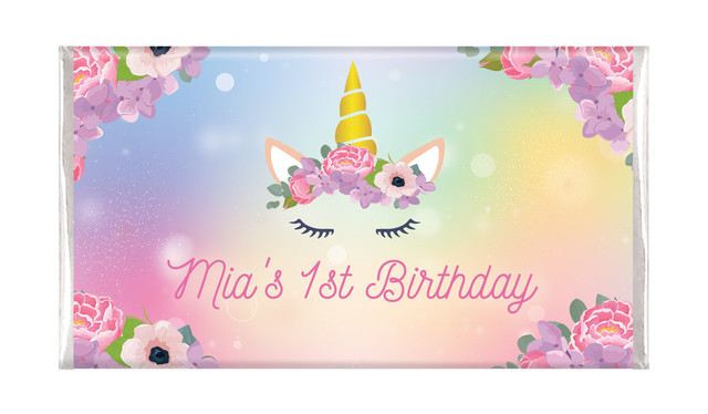 Sparkle Unicorn Kids Party Personalised Chocolate Bars