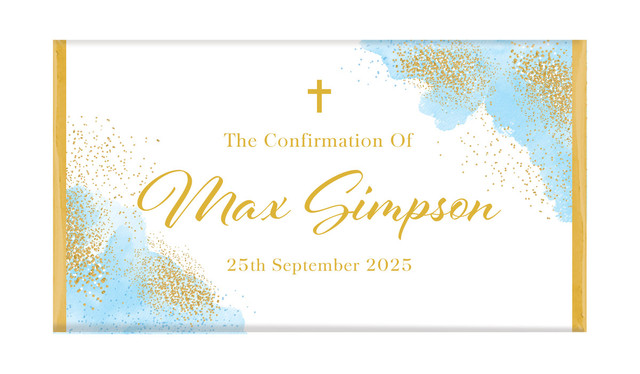 Gold Sparkle on Blue Confirmation Personalised Chocolate Bars
