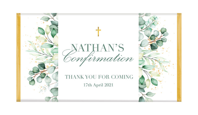 Eucalyptus Watercolour Confirmation Personalised Chocolate Bars