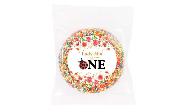 Lady Bug Personalised 1st Birthday Giant Chocolate Freckle
