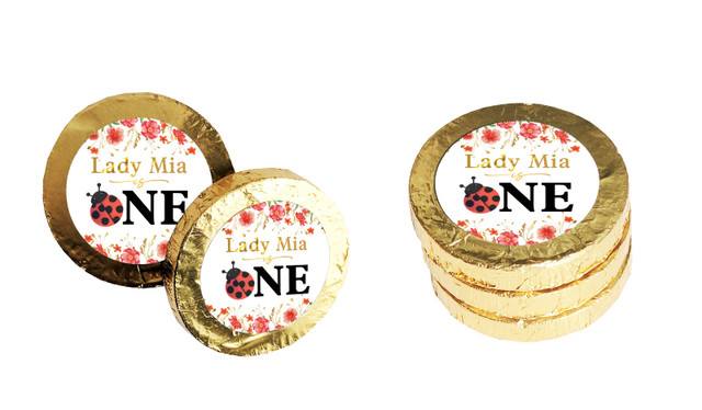 Lady Bug Personalised 1st Birthday Chocolate Coin