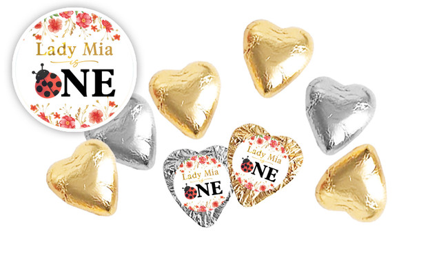 Lady Bug 1st Birthday Foil Chocolate Hearts
