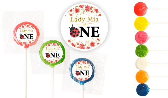 Lady Bug 1st Birthday Custom 3cm Mini Lollipops