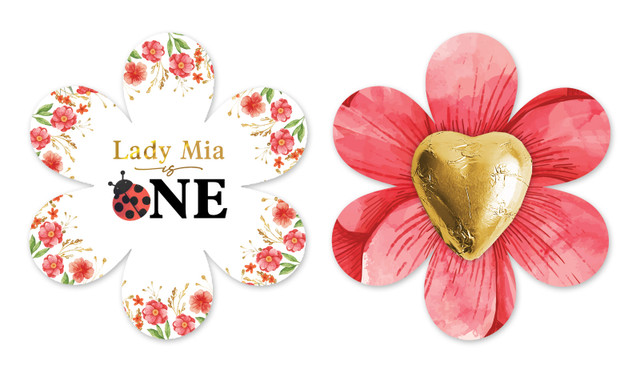 Lady Bug 1st Birthday Flower Shaped Card