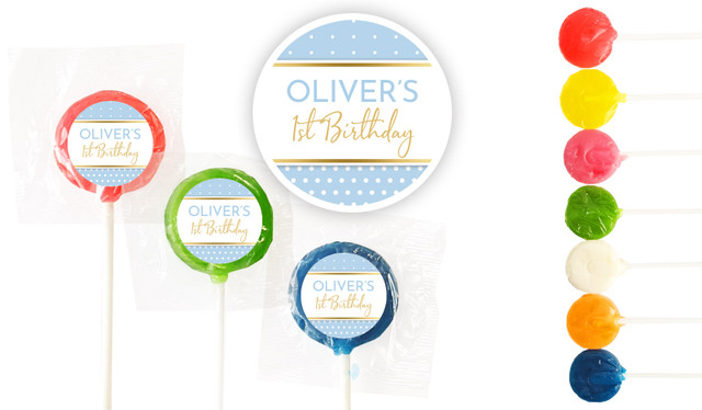 Polkadot Blue 1st Birthday Custom 3cm Mini Lollipops