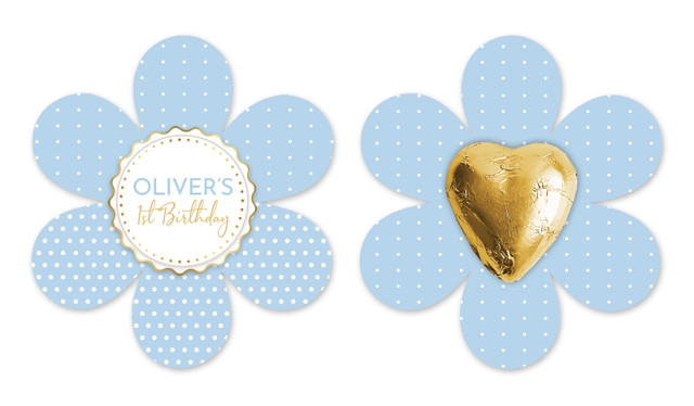 Polkadot Blue 1st Birthday Flower Shaped Card