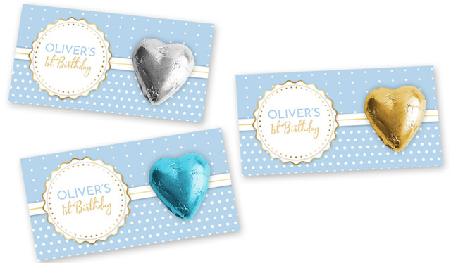 Polkadot Blue 1st Birthday Heart Card