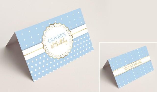 Polkadot Blue 1st Birthday Place Card