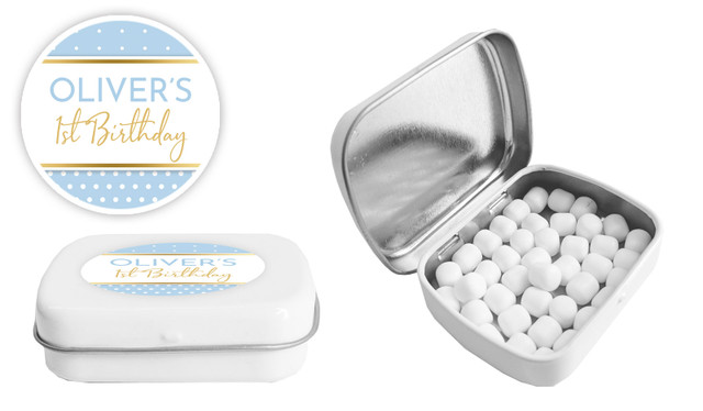 Polkadot Blue 1st Birthday Personalised Mint Tin