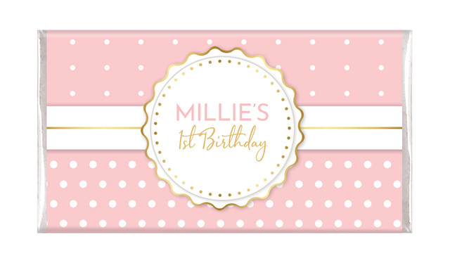 Polkadot Pink Personalised 1st Birthday Chocolate Bars