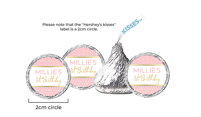 Polkadot Pink Personalised 1st Birthday Hershey's Kisses