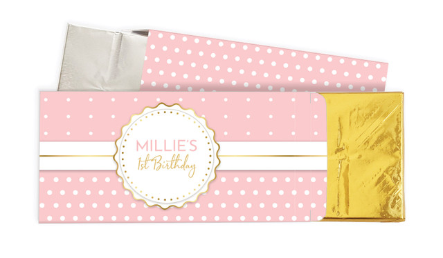 Polkadot Pink 1st Birthday Chocolate Bar In A Box