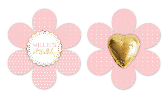 Polkadot Pink 1st Birthday Flower Shaped Card