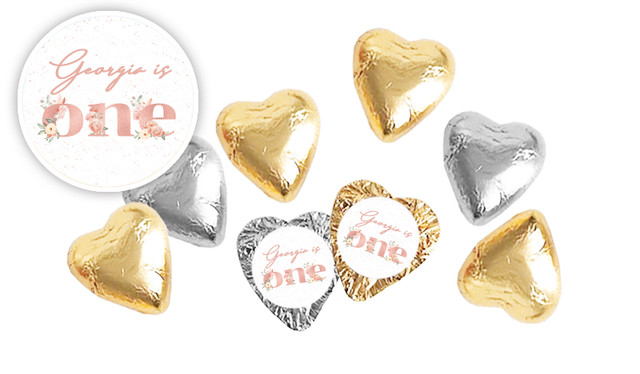 Rose Gold Floral 1st Birthday Foil Chocolate Hearts