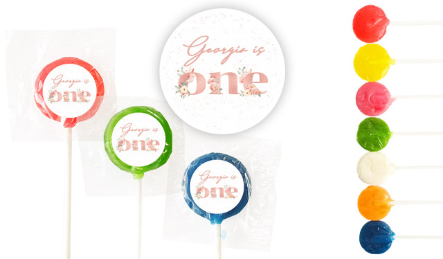 Rose Gold Floral 1st Birthday Custom 3cm Mini Lollipops