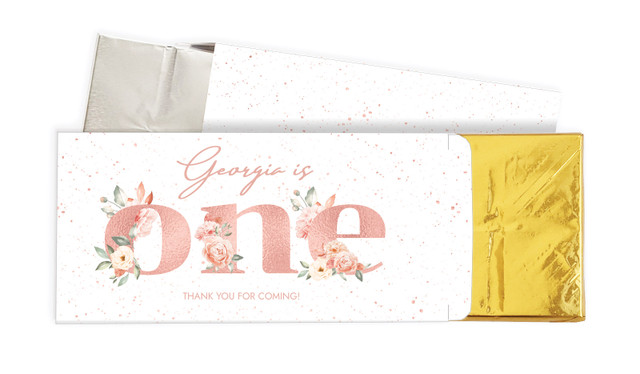 Rose Gold Floral 1st Birthday Chocolate Bar In A Box