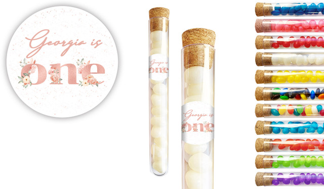 Rose Gold Floral 1st Birthday Party Personalised Test Tubes
