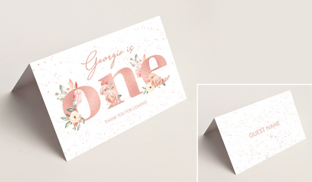 Rose Gold Floral 1st Birthday Place Card