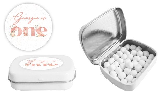 Rose Gold Floral 1st Birthday Personalised Mint Tin