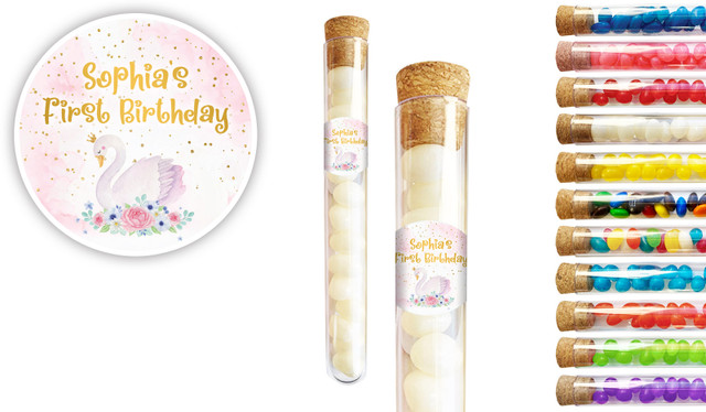 Swan Princess 1st Birthday Party Personalised Test Tubes
